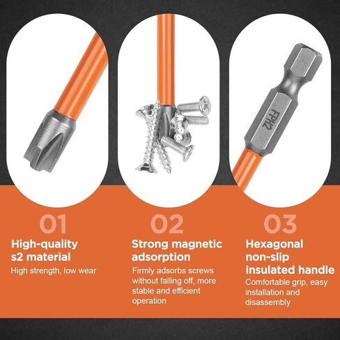 FPH2 Impact Screwdriver Bit Set - S2 Steel 65mm Cross And Slotted Heads, 1/4 Inch Hex Shank, Cross Slot Screw Driver Drill Bits, FPH2 Bits with Magnetic for Electricians (5pcs) in Kuwait