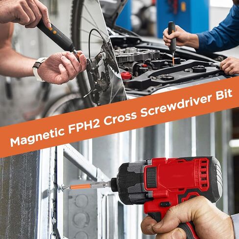 FPH2 Impact Screwdriver Bit Set - S2 Steel 65mm Cross And Slotted Heads, 1/4 Inch Hex Shank, Cross Slot Screw Driver Drill Bits, FPH2 Bits with Magnetic for Electricians (5pcs) in Kuwait