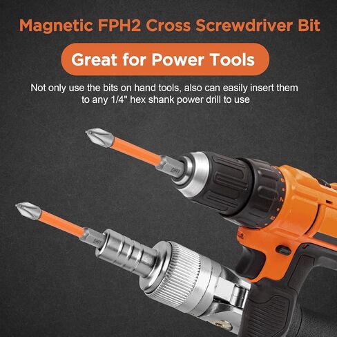 FPH2 Impact Screwdriver Bit Set - S2 Steel 65mm Cross And Slotted Heads, 1/4 Inch Hex Shank, Cross Slot Screw Driver Drill Bits, FPH2 Bits with Magnetic for Electricians (5pcs) in Kuwait