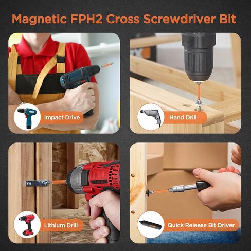 FPH2 Impact Screwdriver Bit Set - S2 Steel 65mm Cross And Slotted Heads, 1/4 Inch Hex Shank, Cross Slot Screw Driver Drill Bits, FPH2 Bits with Magnetic for Electricians (5pcs) in Kuwait