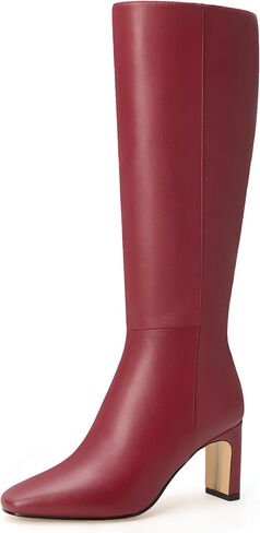 Women's Knee High Boots 3" Block Heel Boots Square Toe Side Zip | Faux Leather Tall Boots, Non-slip Sole, Easy On and Off, Dress Boots for Women, Office, Party, Date Night & Everyday Wear in Kuwait