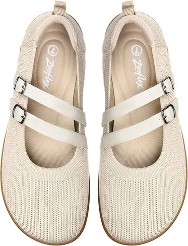 Women's Mary Jane Flats with Wide Toe Box, Knit Barefoot Ballet Shoes, Adjustable Strap for Casual Office Wear in Kuwait