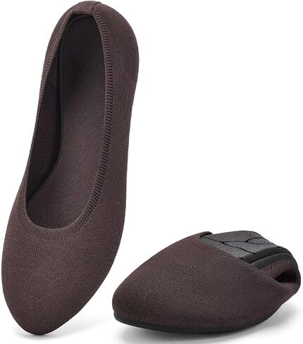 poemlady Women's Round Toe Knit Ballet Flats Casual Rubber Sole | Lightweight knit, cushioned footbed, durable non-slip outsole, versatile for work, travel & daily errands, easy to clean. in Kuwait