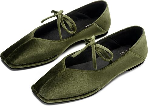 FITORY Ballet Flats for Women Mary Jane Shoes with Square Toe Comfortable | Ballerina shoes Cute bow for Work Dressy with Elastic Strap Velvet Vegan Leather Slip on in Kuwait
