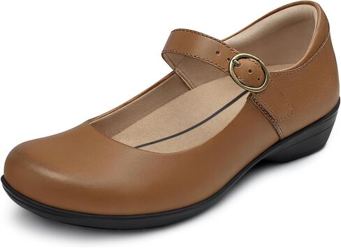 Women's Mary Jane Flats: Arch Support Genuine Leather Flat Shoes | Comfortable Orthopedic Office Dress Shoes Ankle Strap Business Summer Size 6-11 in Kuwait