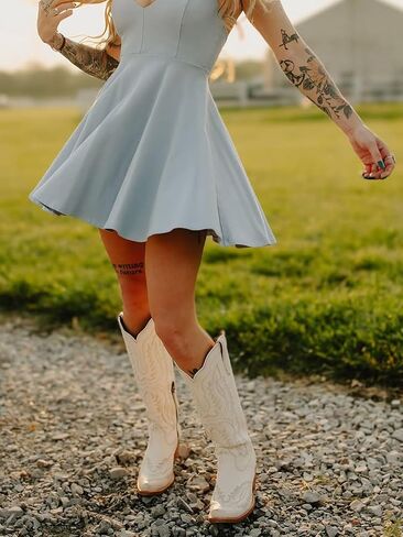 Meefit Cowboy Boots for Women Knee High Cowgirl Boots Pointed Toe Chunky Heel Western Boots,Retro Country Boots,Vintage Tall Boots(white,US7) in Kuwait