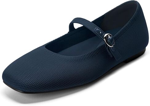 FITORY Flats for Women, Mary Jane Ballet Square Toe Knit Ankle Strap Shoes | Memory Foam, Comfortable, Foldable, Washable, Office, Dressy, Casual, Daily, Walking in Kuwait
