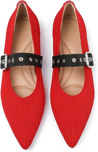 Ballet Flats for Women, Mary Jane Pointed Toe Knit Comfortable Shoe in Kuwait