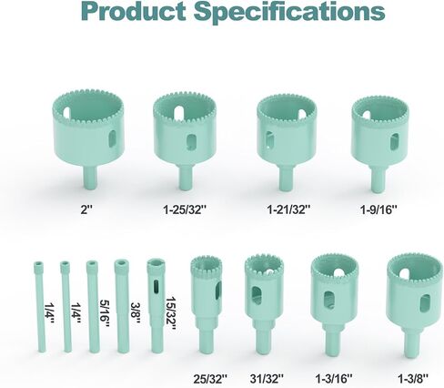 CATITO 13PCS Diamond Hole Saw, Tile Drill Bit Kit with Serrated Brazed Core Drill Bit Set for Hollow Drill Sawing of Ceramics, Glass, Tile, Plaster, Marble and Granite in Kuwait