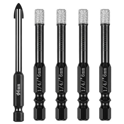 5 PCS 1/4 Hex Shank Core Drill Bits, Diamond Core Drill Bits Set, Diamond Hole Saw, Vacuum Brazed, 6mm Hole Saw for Glass, Ceramic, Porcelain, Tiles, Marble in Kuwait