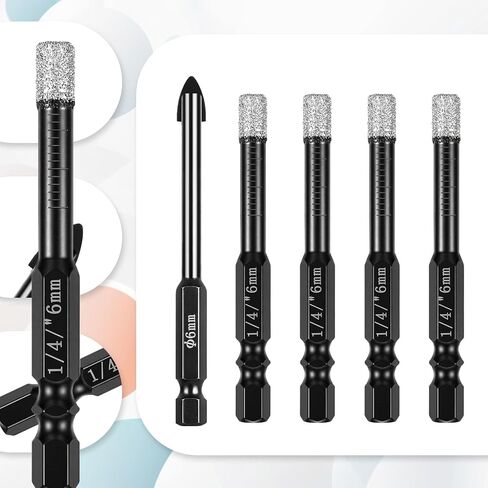 5 PCS 1/4 Hex Shank Core Drill Bits, Diamond Core Drill Bits Set, Diamond Hole Saw, Vacuum Brazed, 6mm Hole Saw for Glass, Ceramic, Porcelain, Tiles, Marble in Kuwait