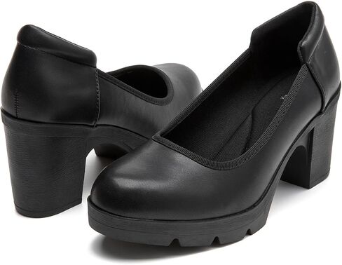 DADAWEN Women's Pumps Low Chunky Block Heel Closed Round Toe Comfortable Heels Work Wedding Party Dress Pumps Shoes in Kuwait