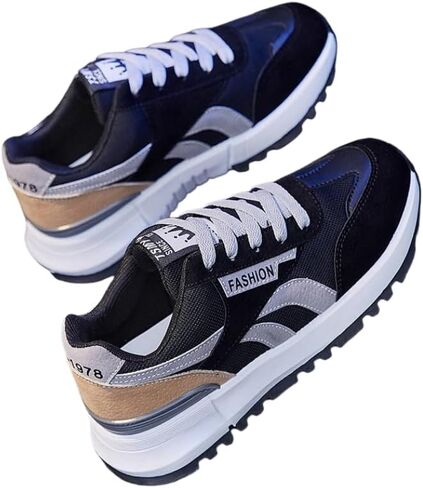 Women's Casual Colorblock Sneakers, Lace Up Platform Soft Sole Walking Shoes, Lightweight Low-top Trainers in Kuwait