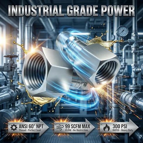 2 Pack S-1818 1/2" FNPT G Style Air Plug, High Flow Pneumatic Connector | Silver Steel 300 PSI 99 SCFM Air Compressor Fitting in Kuwait