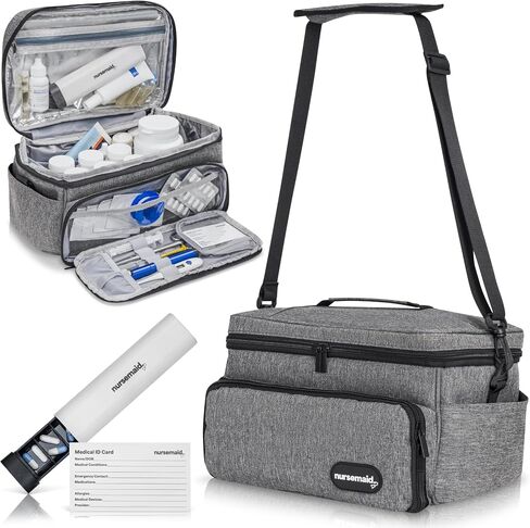 nursemaid Travel Medication Bag with 7-Day Pill Organizer & Medical ID Card Included | First Aid Bag & Medicine Bag with Temp Control for Injectables | Pill Bottle Organizer in Saudi Arabia