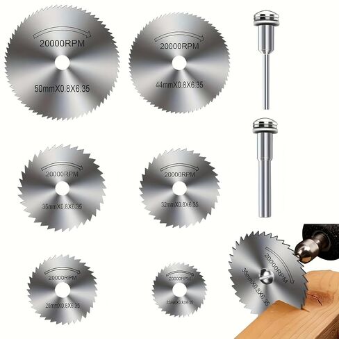 8 Pcs High-Speed Steel Mini Saw Blade Set for Drills & Rotary Tools – Heavy Duty Blades for Wood, Plastic, Copper, Aluminum & Metal Cutting, Compatible with Drill Presses & Rotary Machines (8PCS) in Kuwait