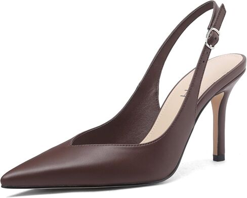 Slingback Heels for Women Pointed Toe Stiletto Pumps High Heel Dress 3.46in | Pointed Toe Stiletto Pumps with V-cut and Non-Slip Sole. 5 Colors：Black,Beige and White Patent, Brown Matt, Beige Matt. in Kuwait