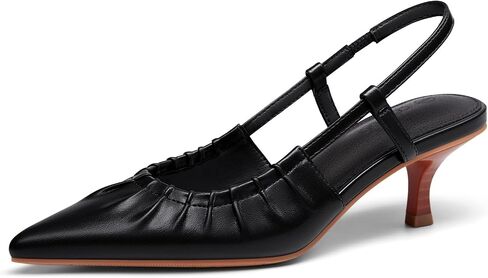 Coutgo Women Slingback Kitten Heels Pointed Toe Slip On Pleated Dress Shoes | Women’s Pumps,Low Heels,Closed Toe,Short Heels,Comfortable,Work Shoes,Party,Wedding,Dressy Casual in Kuwait