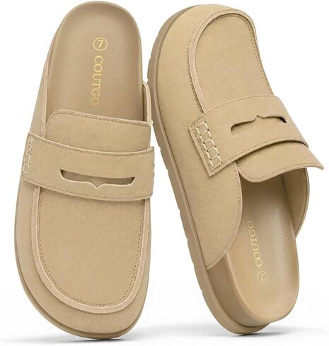 Coutgo Womens Vegan Suede Leather Clogs Slip On Platform Comforatble Mules | Run Small ,Size up,Arch Support,Closed Toe,Casual,Soft Footbed,Indoor,Outdoor,Comfortable,Women footwear, in Kuwait