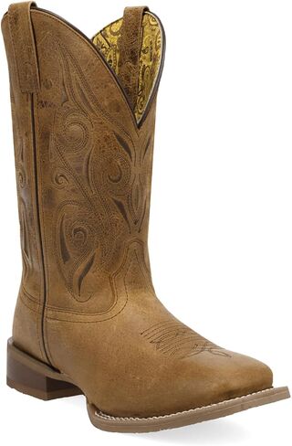 Laredo Womens Emberlynn Square Toe Pull On Casual Boots Mid Calf Low Heel 1-2" - Brown in Kuwait