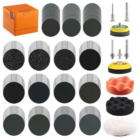 192Pack 2/3inch Wet Dry Sanding Disc Drill Polishing Kit Sanding Attachment, Headlight Restoration Kit, Hook and Loop Sandpaper Buffing Pads with Rotary Tools for Car Wood Metal in Kuwait