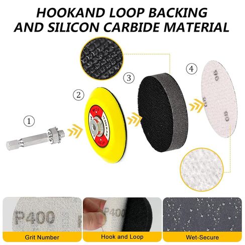 192Pack 2/3inch Wet Dry Sanding Disc Drill Polishing Kit Sanding Attachment, Headlight Restoration Kit, Hook and Loop Sandpaper Buffing Pads with Rotary Tools for Car Wood Metal in Kuwait