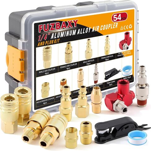 48PCS 1/4" NPT Copper Plated Quick Connect Air Hose Fittings Kit, Male/Female Air Line Fittings with 360-Degree Swivel Fitting, Industrial Grade Pneumatic Couplers & Plugs for Air Compressor Tools in Kuwait