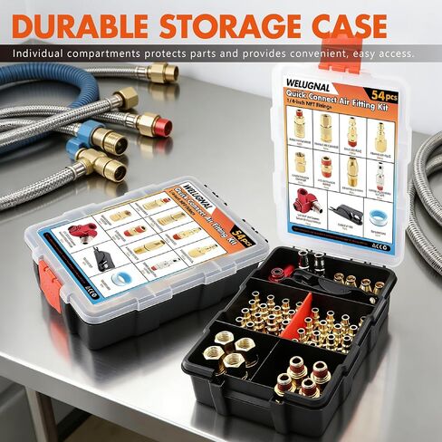 54PCS 1/4 Inch NPT Industrial Air Hose Fittings,Copper-Plated Pneumatic Quick Connect Coupler Kit with 360° Swivel,Adapters,Thread Tape & Tube Cutter | for Air Compressor & Automotive Repair in Kuwait
