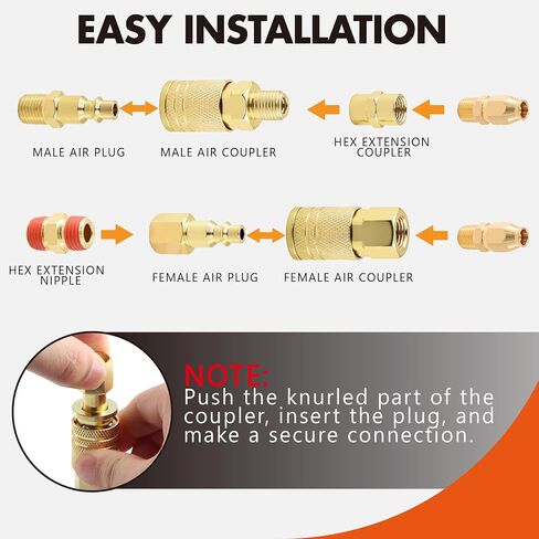 54PCS 1/4 Inch NPT Industrial Air Hose Fittings,Copper-Plated Pneumatic Quick Connect Coupler Kit with 360° Swivel,Adapters,Thread Tape & Tube Cutter | for Air Compressor & Automotive Repair in Kuwait