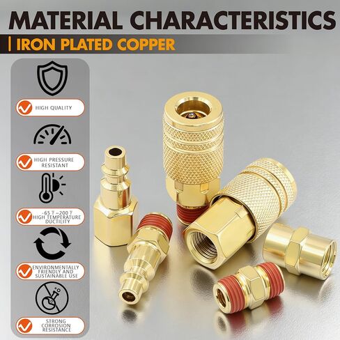 54PCS 1/4 Inch NPT Industrial Air Hose Fittings,Copper-Plated Pneumatic Quick Connect Coupler Kit with 360° Swivel,Adapters,Thread Tape & Tube Cutter | for Air Compressor & Automotive Repair in Kuwait
