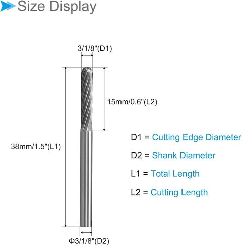 Tungsten Carbide Rotary Burrs File, 1/8" Shank 1/8" Dia, Single Cut Cylinder Shape Rotary Burrs Tool - (Applications: for Metal Carving) in Kuwait