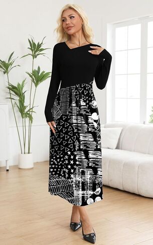 SAUKOLE Womens Maxi Dresses Casual Long Sleeve V Neck Empire Waist Dress Trendy Fall T Shirts Long Dress in Saudi Arabia