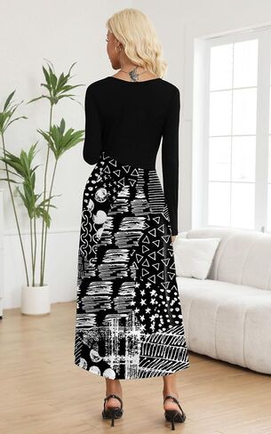 SAUKOLE Womens Maxi Dresses Casual Long Sleeve V Neck Empire Waist Dress Trendy Fall T Shirts Long Dress in Saudi Arabia
