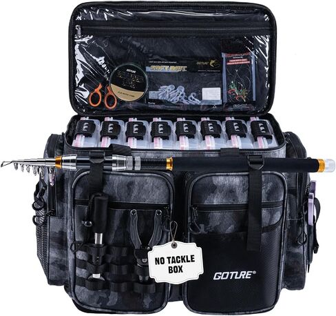 Goture Large Tackle Bag,Water Resistant Saltwater Gear Storage Big Fishing Bag with EVA Bottom,Store Up to 12PCS 3700 Plus 5PCS 3600 Tackle Trays(Not Included),Gifts for Men(26.38"x15.35"x11.42") in Saudi Arabia