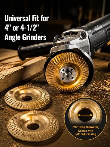 3pcs Tungsten Carbide Wood Carving Disc Set Grinding Wheel Polishing Pad for 4" or 4-1/2" Angle Grinder, 7/8" Arbor, Grinding Wheel, Wood Cutting and Shaping in Kuwait