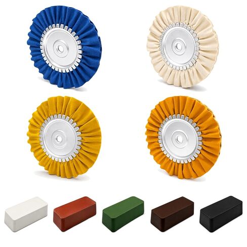8" Airway Buffing Wheel, 9 Pcs Aluminum Wheel Polishing Kit in Diameter 5/8 inch Arbor Hole, Polishing Compound and Aluminum Metal Polishing Wheel Kit for Angle Grinder Mirror Finish in Kuwait
