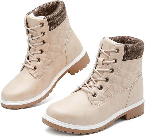 Adokoo Boots for Women Waterproof Fall Winter Ankle Boots Snow Black Combat Boots Lace Up Non Slip for Hiking Work in Kuwait