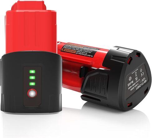 2 Pack 12 Volt 3.0Ah Battery with Led Indicator Replacement for Milwaukee m12 Battery, Compatible with All Milwaukee 12V m12 Tools Heated Jacket Charger 48-11-2420 48-11-2440 48-11-2402 48-11-2411 in Kuwait