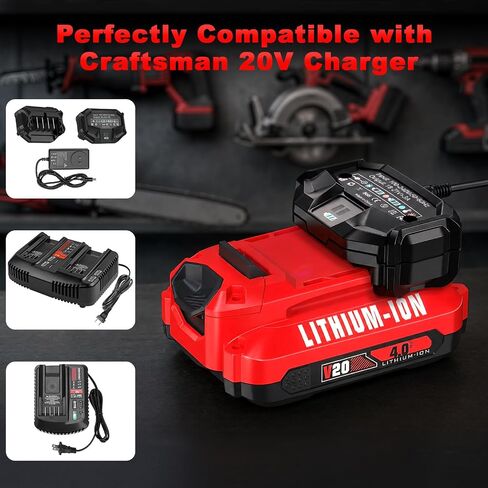 2Pack 4.0Ah Replacement for Craftsman 20V Battery and Charger Compatible with Craftsman 20 Volt Lithium V20 Battery CMCB201 CMCB202 CMCB203 CMCB204 CMCB205 CMCB206 Cordless Power Tools﻿ in Saudi Arabia
