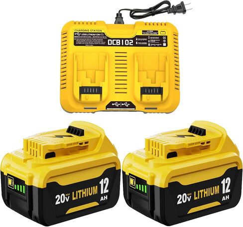 2 Packs 12000mAh Replacement for Dewalt 20V Battery DCB208 and DCB102 Charger in Kuwait