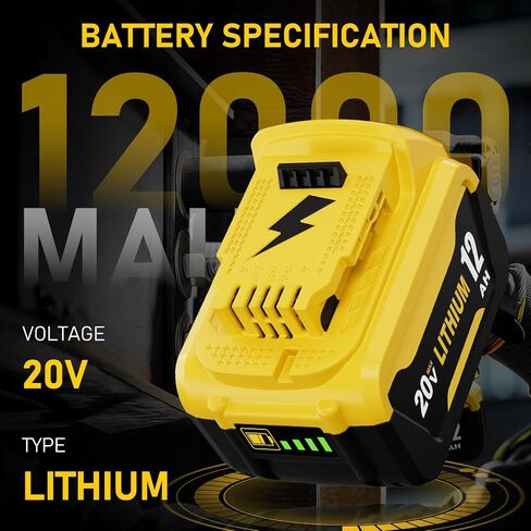 2 Packs 12000mAh Replacement for Dewalt 20V Battery DCB208 and DCB102 Charger in Kuwait