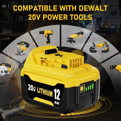 2 Packs 12000mAh Replacement for Dewalt 20V Battery DCB208 and DCB102 Charger in Kuwait