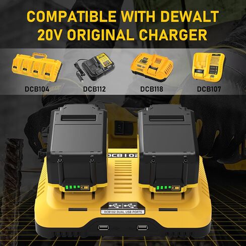 2 Packs 12000mAh Replacement for Dewalt 20V Battery DCB208 and DCB102 Charger in Kuwait