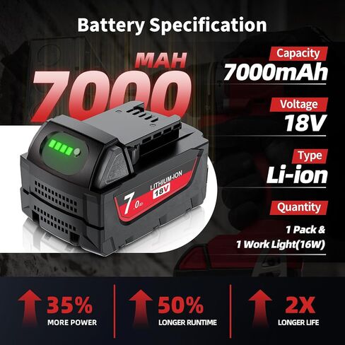 Replacement for Milwaukee M18 Battery,7000mAh Compatible with Milwaukee 18V Battery 48-11-1850 48-11-1860 48-11-1840, M18 Cordless Tools & M18 LED Work Lights with LED Power Indicator in Kuwait