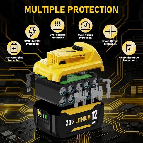 2 Packs 12000mAh Replacement for Dewalt 20V Battery DCB208 and DCB102 Charger in Kuwait