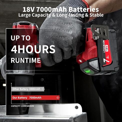 Replacement for Milwaukee M18 Battery,7000mAh Compatible with Milwaukee 18V Battery 48-11-1850 48-11-1860 48-11-1840, M18 Cordless Tools & M18 LED Work Lights with LED Power Indicator in Kuwait