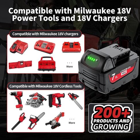 Replacement for Milwaukee M18 Battery,7000mAh Compatible with Milwaukee 18V Battery 48-11-1850 48-11-1860 48-11-1840, M18 Cordless Tools & M18 LED Work Lights with LED Power Indicator in Kuwait