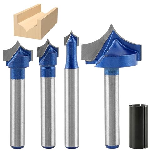 Point Cutting Roundover Plunge Cutter Set 4 PCS, 1/4" Shank Carbide Router Bits, Cutting Dia 1/4", 3/8", 1/2", 1", with Collet Adapter, for Sign Engraving and 2D 3D Carving in Kuwait