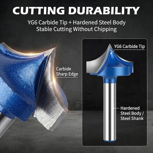 Point Cutting Roundover Plunge Cutter Set 4 PCS, 1/4" Shank Carbide Router Bits, Cutting Dia 1/4", 3/8", 1/2", 1", with Collet Adapter, for Sign Engraving and 2D 3D Carving in Kuwait