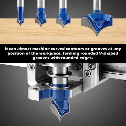Point Cutting Roundover Plunge Cutter Set 4 PCS, 1/4" Shank Carbide Router Bits, Cutting Dia 1/4", 3/8", 1/2", 1", with Collet Adapter, for Sign Engraving and 2D 3D Carving in Kuwait